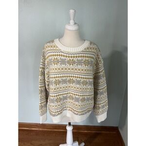 Gu Snowflake Patterned Ugly Christmas‎ Sweater Grannycore Pullover Sz Xl